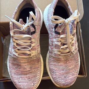 Adidas Pureboost Pink and Cream Athletic Shoes with Knit Upper